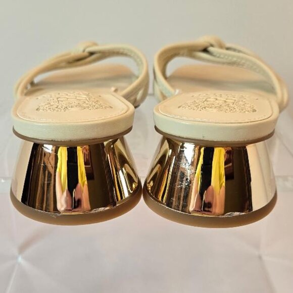 VINCE CAMUTO Laniah Leather Sandals  Block Heel Women Sz 7.5 Cream W/ Gold Heel - Picture 3 of 10